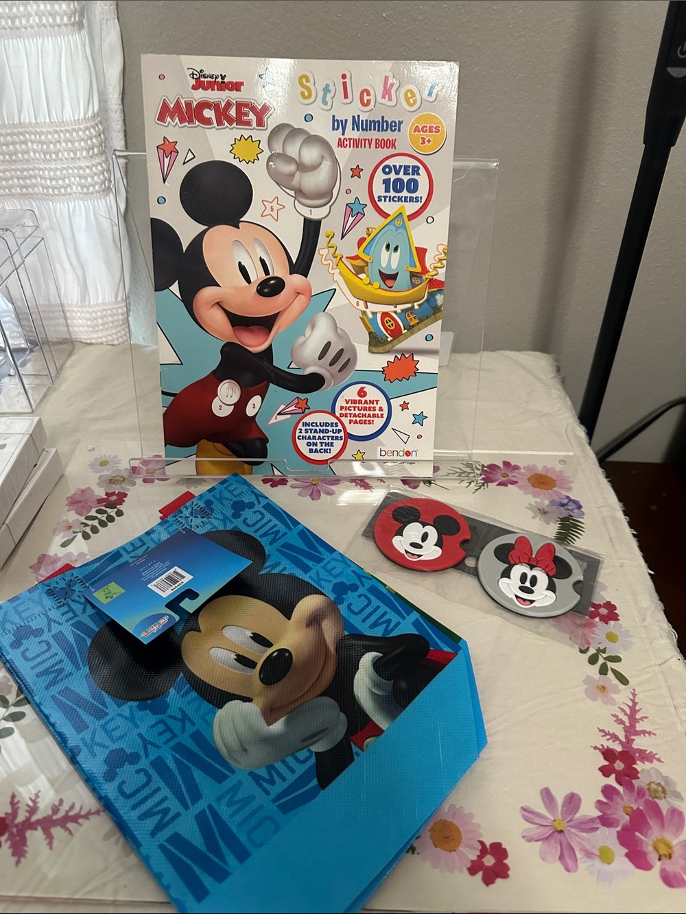 Disney Mickey Sticker Activity Set -& 2 reusable bags with handles & 2 coasters